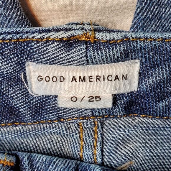 Good American Womens Size 0/25 Good Waist Crop Jeans Chewed Hem Blue GWCCH005T - Picture 5 of 8
